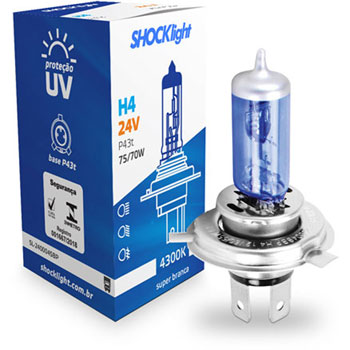 LÂMPADA HALÓGENA SUPER BRANCA H4 24V 75/70W P43T - SHOCKLIGHT ...