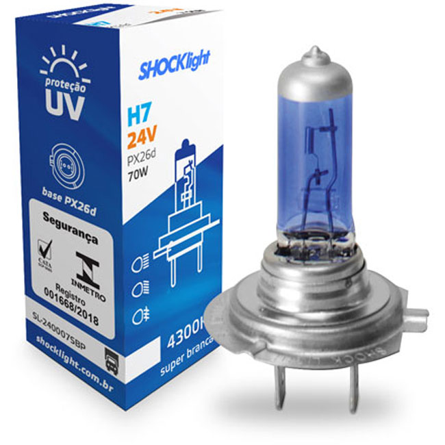 LÂMPADA HALÓGENA SUPER BRANCA H7 24V 70W PX26D - SHOCKLIGHT | Qualidade ...