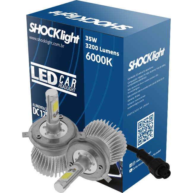 Ledcar Headlight H4 6000k 12v 35w 3200lm Shocklight Qualidade